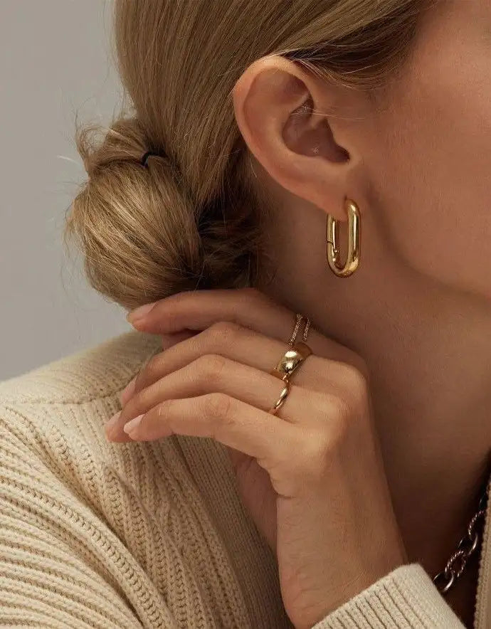 Guldfärgad rektangulär länkhängare örhänge